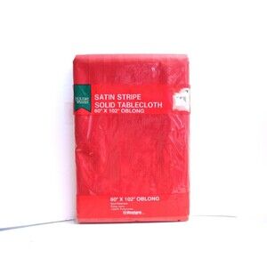 Holiday Wishes Red Satin Stripe Tablecloth Soil Release  60 X 102  Oblong NIP